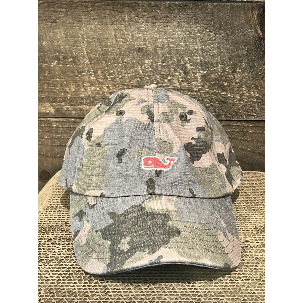 Vineyard Vines Camo Hat Cap Adjustable Strap Back Brown Green Whale Logo‎ Preppy